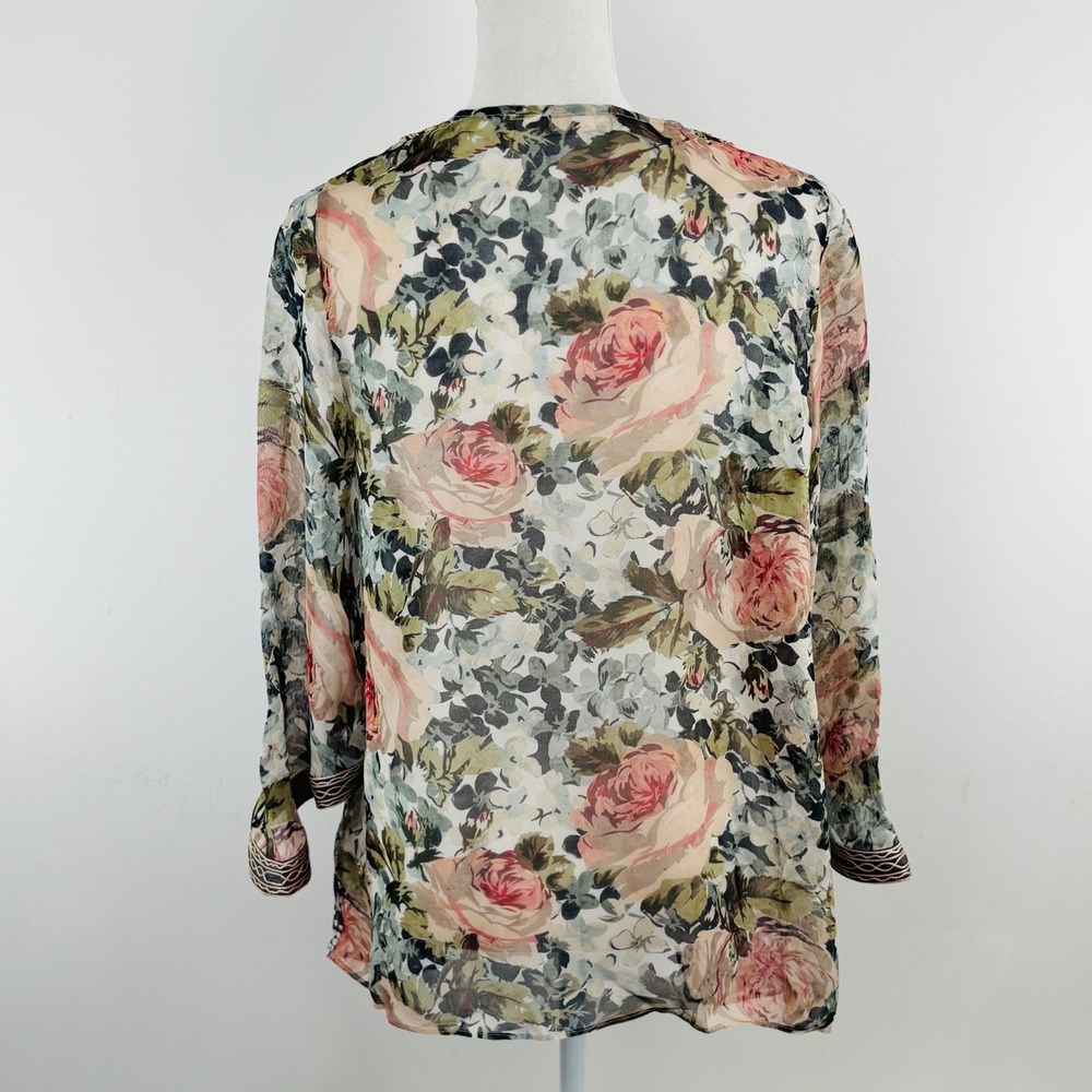 Soft Surroundings Kimono Womens XS Open Cardigan Semi Sheer Floral Embroidered - Picture 5 of 10